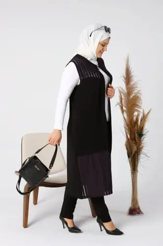 Kadin Buyuk Beden Yelek Anne Uzun Ve Tasli Mürdüm-Mürdüm - 7