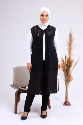 Kadin Buyuk Beden Yelek Anne Uzun Ve Tasli Siyah-Siyah - 1