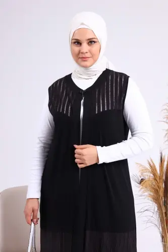 Kadin Buyuk Beden Yelek Anne Uzun Ve Tasli Siyah-Siyah - 4