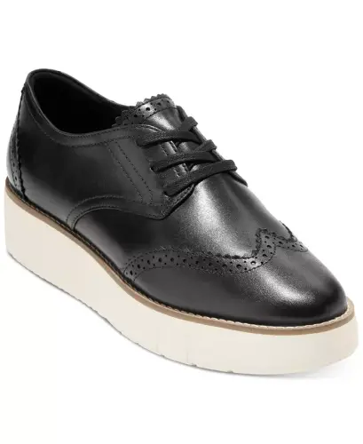 Women's Grand City Platform Oxford Flats-Black, Ivory 