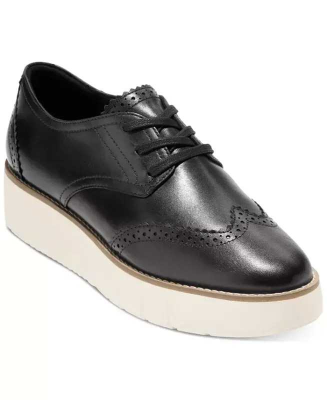 Women's Grand City Platform Oxford Flats-Black, Ivory - COLE HAAN
