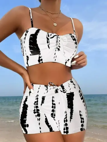 Kadın Büzgü Detay Askılı Crop Mini Tayt Ikili Takım - 4
