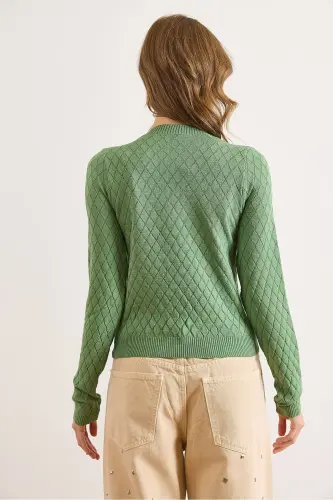 Kadın Çağla Yeşili Baklava Desenli Mevsimlik Triko Bluz BLZ-19002885-Çağla Yeşili - 6