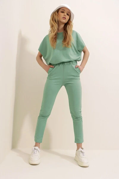 Kadın Çağla Yeşili Bisiklet Yaka Fitilli Eşofman Takım ALC-X5885-ÇAĞLA YEŞİLİ - Modazone (1)