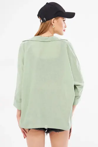 Kadın Çağla Yeşili Cepli Salaş Keten Gömlek ARM-21Y001035-Çağla Yeşili - 5