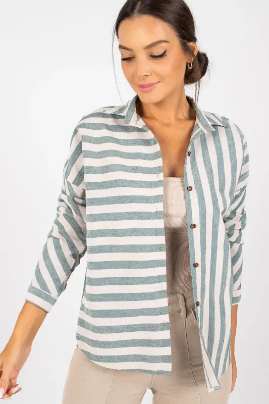 Kadın Çağla Yeşili Çizgili Salaş Gömlek Arm-21k001034 Arm-21k001034-ÇAĞLA YEŞİLİ - 2