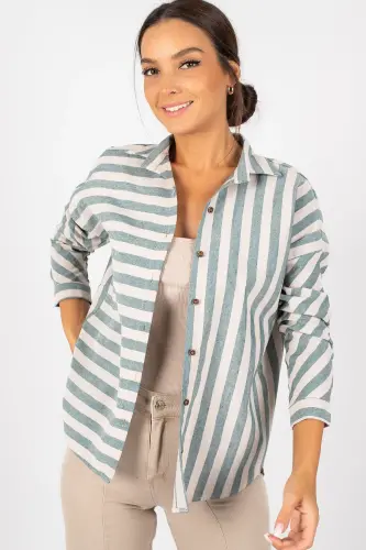 Kadın Çağla Yeşili Çizgili Salaş Gömlek Arm-21k001034 Arm-21k001034-ÇAĞLA YEŞİLİ - 3