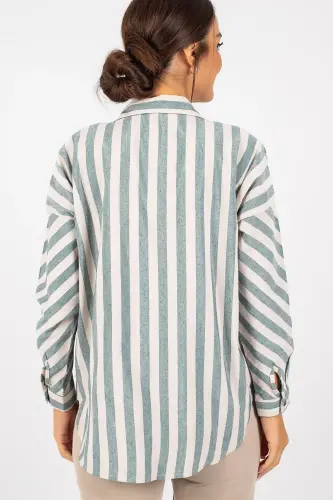 Kadın Çağla Yeşili Çizgili Salaş Gömlek Arm-21k001034 Arm-21k001034-ÇAĞLA YEŞİLİ - 4