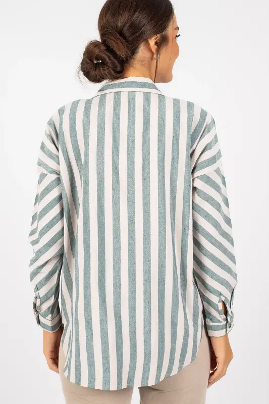 Kadın Çağla Yeşili Çizgili Salaş Gömlek Arm-21k001034 Arm-21k001034-ÇAĞLA YEŞİLİ - 4
