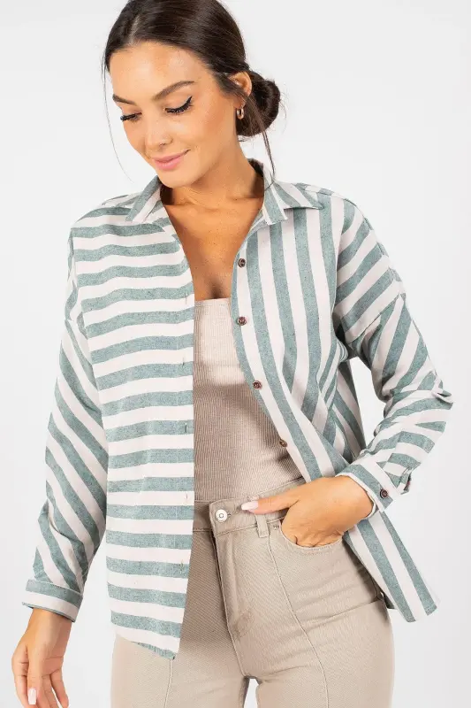 Kadın Çağla Yeşili Çizgili Salaş Gömlek Arm-21k001034 Arm-21k001034-ÇAĞLA YEŞİLİ - ARMONIKA