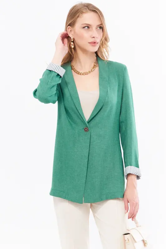 Kadın Çağla Yeşili Kol İçi Çizgili Tek Düğmeli Ceket ARM-22K001122-Çağla Yeşili - 1