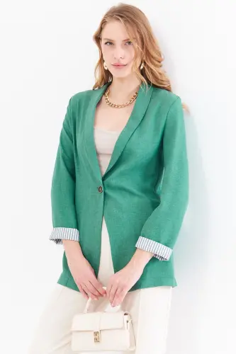 Kadın Çağla Yeşili Kol İçi Çizgili Tek Düğmeli Ceket ARM-22K001122-Çağla Yeşili - 4