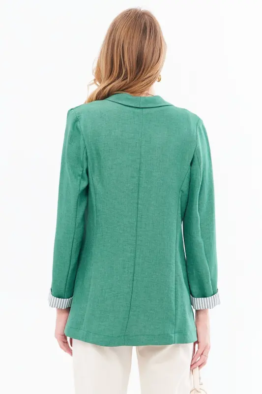 Kadın Çağla Yeşili Kol İçi Çizgili Tek Düğmeli Ceket ARM-22K001122-Çağla Yeşili - 5