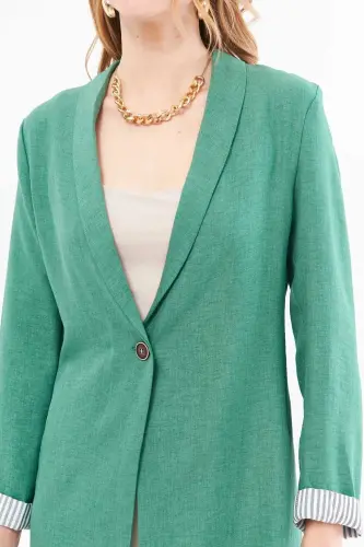 Kadın Çağla Yeşili Kol İçi Çizgili Tek Düğmeli Ceket ARM-22K001122-Çağla Yeşili - ARMONIKA (1)
