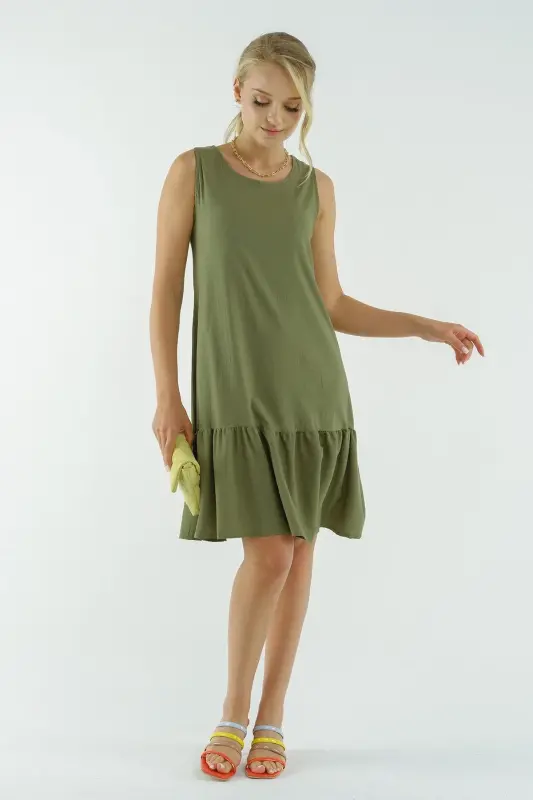 Kadın Çağla Yeşili Kolsuz Eteği Fırfırlı Elbise Arm-18y001156-Çağla Yeşili - 1