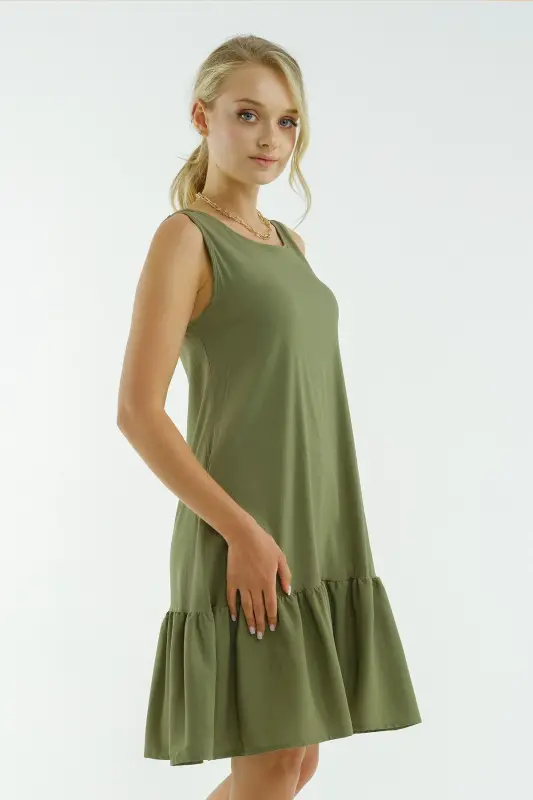 Kadın Çağla Yeşili Kolsuz Eteği Fırfırlı Elbise Arm-18y001156-Çağla Yeşili - 2