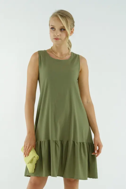 Kadın Çağla Yeşili Kolsuz Eteği Fırfırlı Elbise Arm-18y001156-Çağla Yeşili - 3