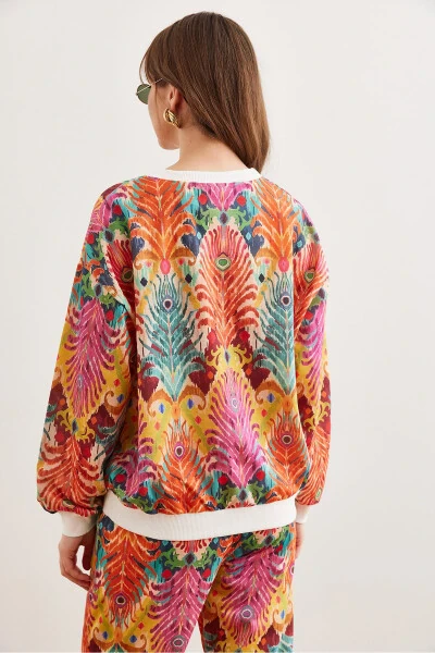 Kadın Çam Çok Renkli Basic Yumuşak Dokulu Salaş Sweatshirt SWT-19000457-Çam Çok Renkli - 7