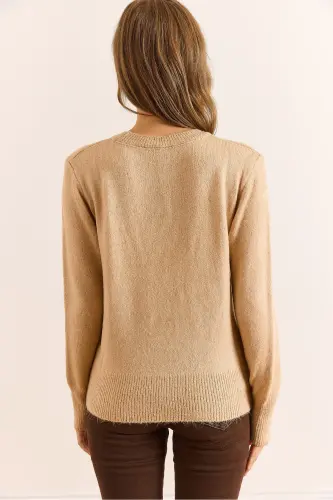 Kadın Camel Bisiklet Yaka Yumuşak Dokulu Basic Triko Kazak KZK-19000845-Camel - 5