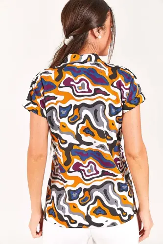 Kadın Camel Desenli Kısa Kol Gömlek ARM-22Y001052-Camel - 4