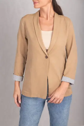 Kadın Camel Kol İçi Çizgili Tek Düğmeli Ceket ARM-22K001122-Camel - ARMONIKA (1)