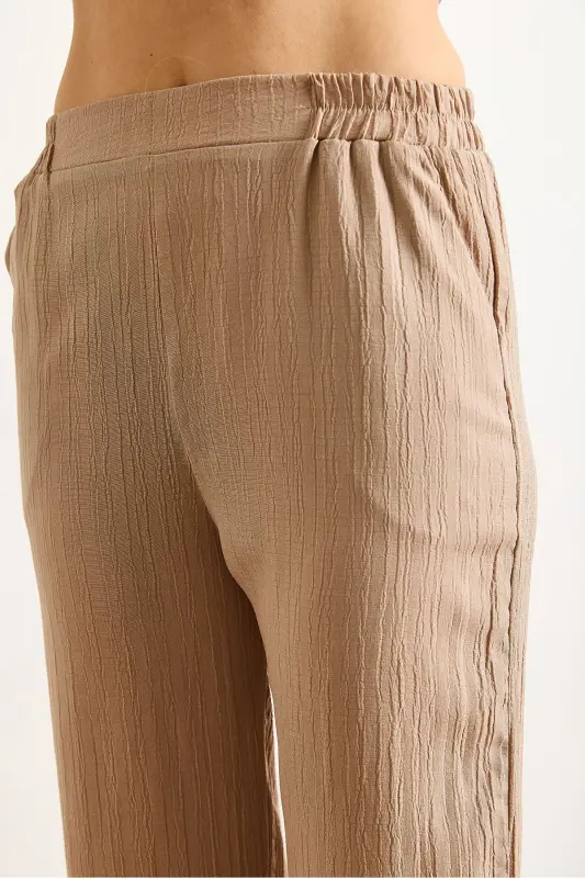 Kadın Camel Üst Bağcıklı Hırka Alt Cepli Pantolon Takım TKM-19000404 - Camel - 5