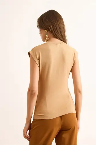 Kadın Camel Yarasa Yumuşak Dokulu Esnek Bluz BLZ-19002877-Camel - 2