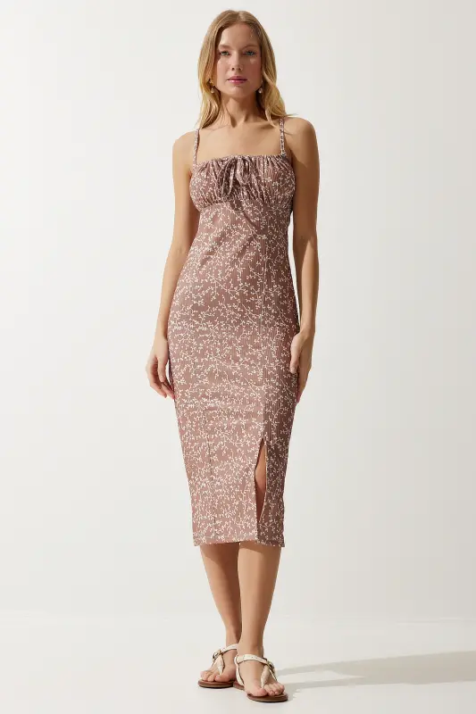 Lebhaftes Damen-Sommerstrickkleid mit Schlitz und Blumenmuster CI00029 - Lebendiger Nerz - 2