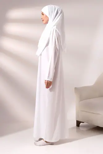 Kadın Çantalı Pratik Tek Parça Namaz Elbisesi - Beyaz-Ekru Beyaz - 5