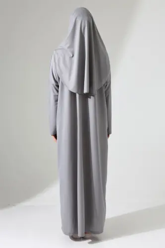 Kadın Çantalı Pratik Tek Parça Namaz Elbisesi - Gri-Gri - 8