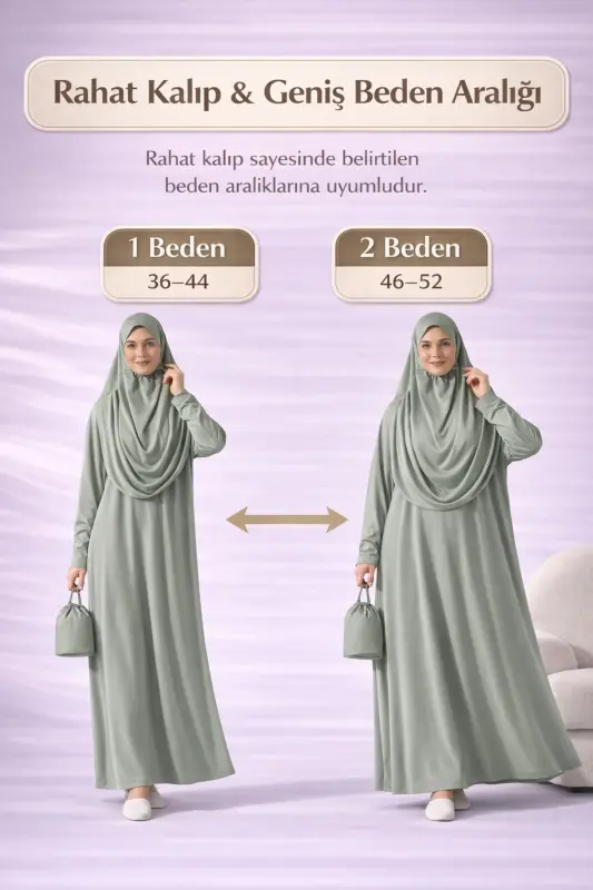 Kadın Çantalı Pratik Tek Parça Namaz Elbisesi - Mint - Mint - 2