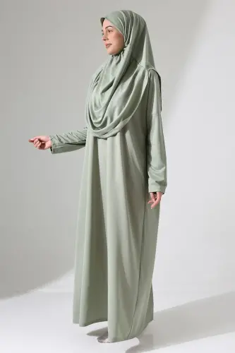 Kadın Çantalı Pratik Tek Parça Namaz Elbisesi - Mint - Mint - 4