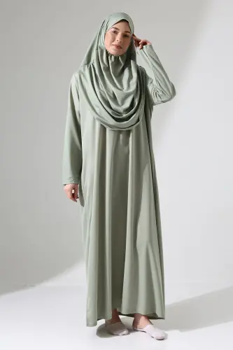 Kadın Çantalı Pratik Tek Parça Namaz Elbisesi - Mint - Mint - 6