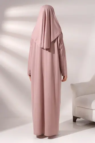 Kadın Çantalı Pratik Tek Parça Namaz Elbisesi - Pembe-Pembe - 6