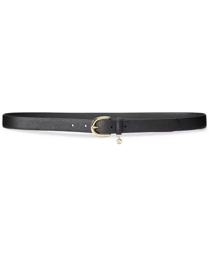 Women's Charm Crosshatch Leather Belt - Black 