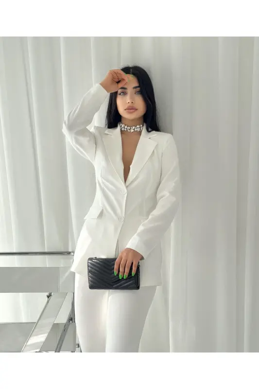 Kadın Ceket Pantolon Takım Beyaz - Beyaz - 3