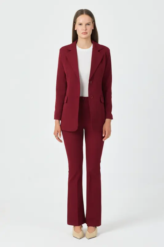 Kadın Ceket Pantolon Takım Bordo - Bordo - 6