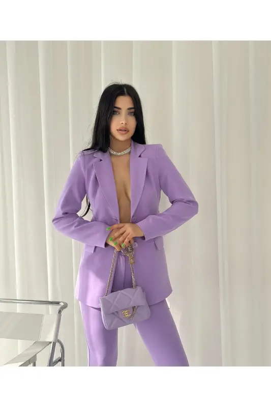 Kadın Ceket Pantolon Takım Lila-Lila - 3