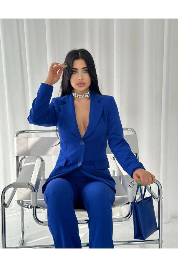 Kadın Ceket Pantolon Takım Saks Mavi-Saksmavi - 2