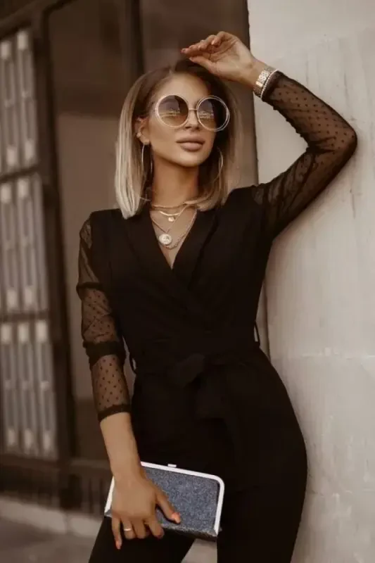 Kadın Ceket Yaka Detay Kolları Tül Tulum - 1