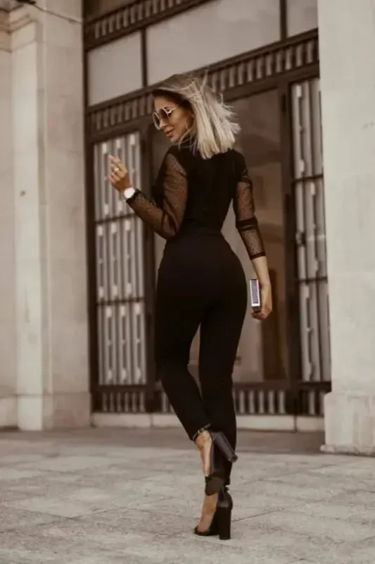 Kadın Ceket Yaka Detay Kolları Tül Tulum - 3