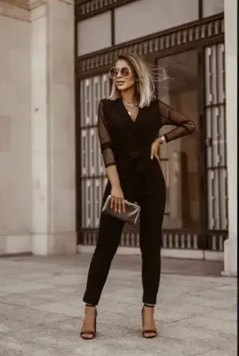 Kadın Ceket Yaka Detay Kolları Tül Tulum - 4