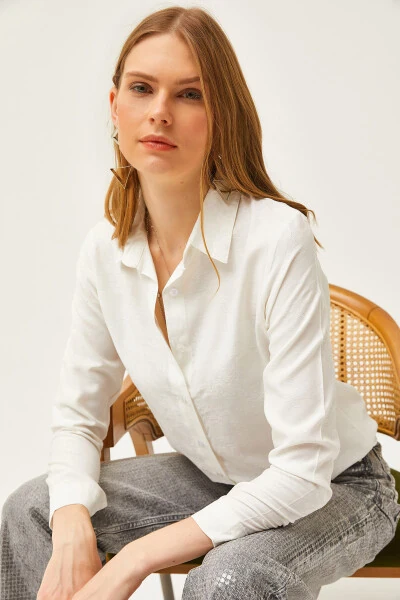 Kadın Çiçek Ekru Jakarlı Saten Detaylı Dokuma Gömlek GML-19001173-Çiçek Ekru - Modazone