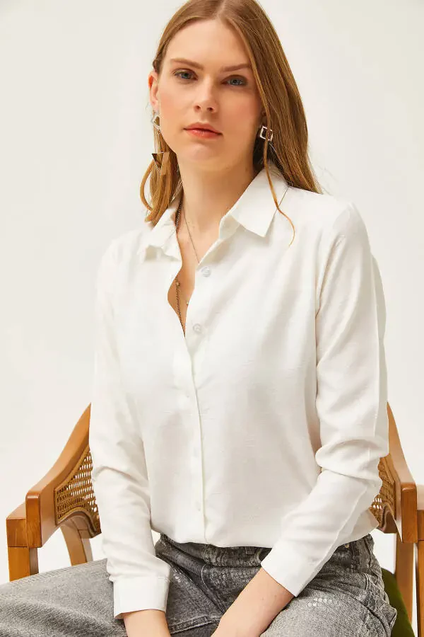 Kadın Çiçek Ekru Jakarlı Saten Detaylı Dokuma Gömlek GML-19001173-Çiçek Ekru - 3