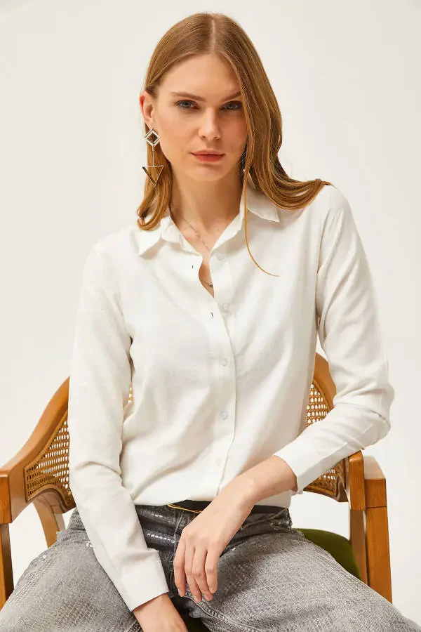 Kadın Çiçek Ekru Jakarlı Saten Detaylı Dokuma Gömlek GML-19001173-Çiçek Ekru - 5