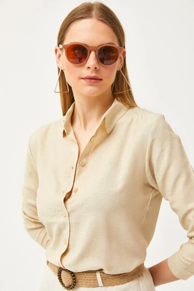 Kadın Çiçek Taş Jakarlı Saten Detaylı Dokuma Gömlek GML-19001173-Çiçek Taş - Modazone