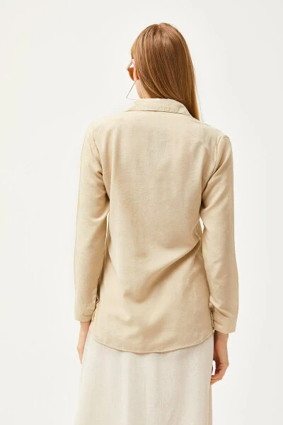 Kadın Çiçek Taş Jakarlı Saten Detaylı Dokuma Gömlek GML-19001173-Çiçek Taş - Modazone (1)