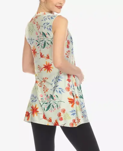 Women's Floral Sleeveless Tunic Top - Sage - WHITE MARK (1)