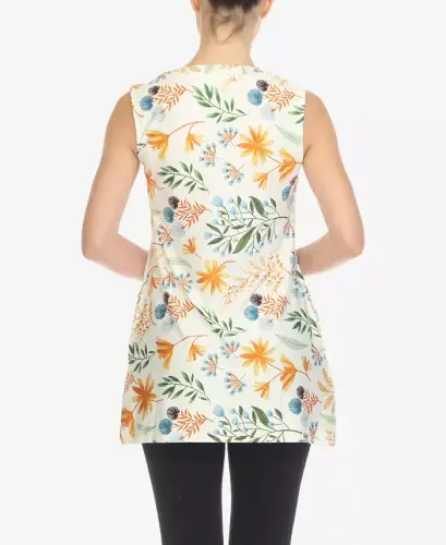 Women's Floral Sleeveless Tunic Top - White - 2
