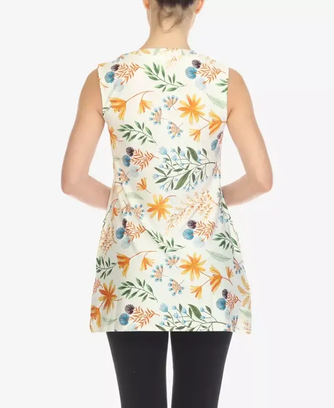 Women's Floral Sleeveless Tunic Top - White - 2